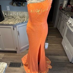 Elegant Orange Sequin Evening Gown